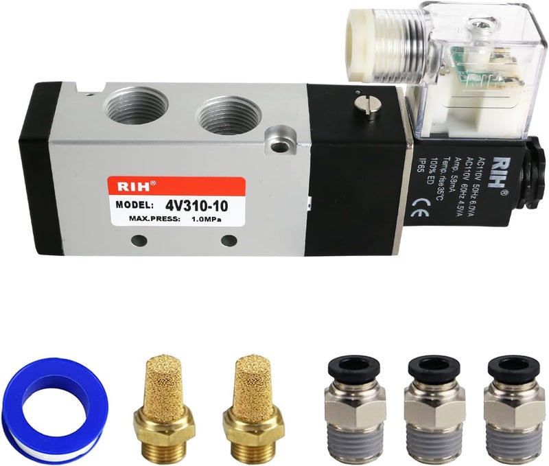 RH Pneumatics Solenoid Valve 4V310-10 12V/24V/110V Series Single Coil Pilot-Operated Electric 2 Position 5 Way Connection Type (AC110V/Junction Box, 3/8"NPT) - Image 1